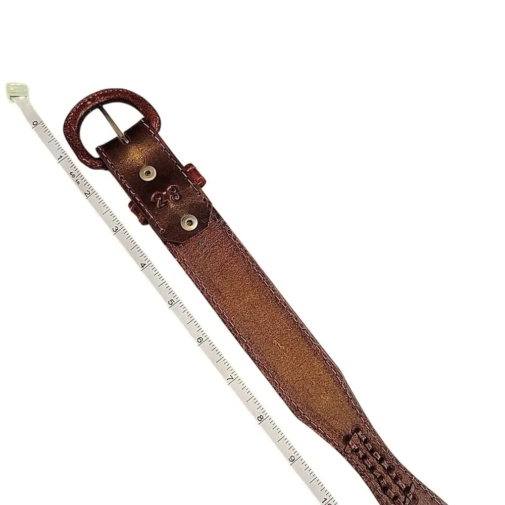 Kids Leather Belt w/Silver Tone Conchos Brown Embossed Size 27 RODEO Cowboy NEW